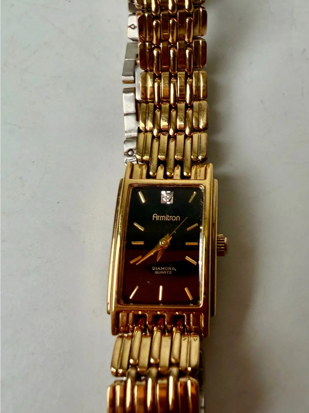 Armitron Diamond Watch Women 16mm Black Dial Gold Tone 25/3989 7